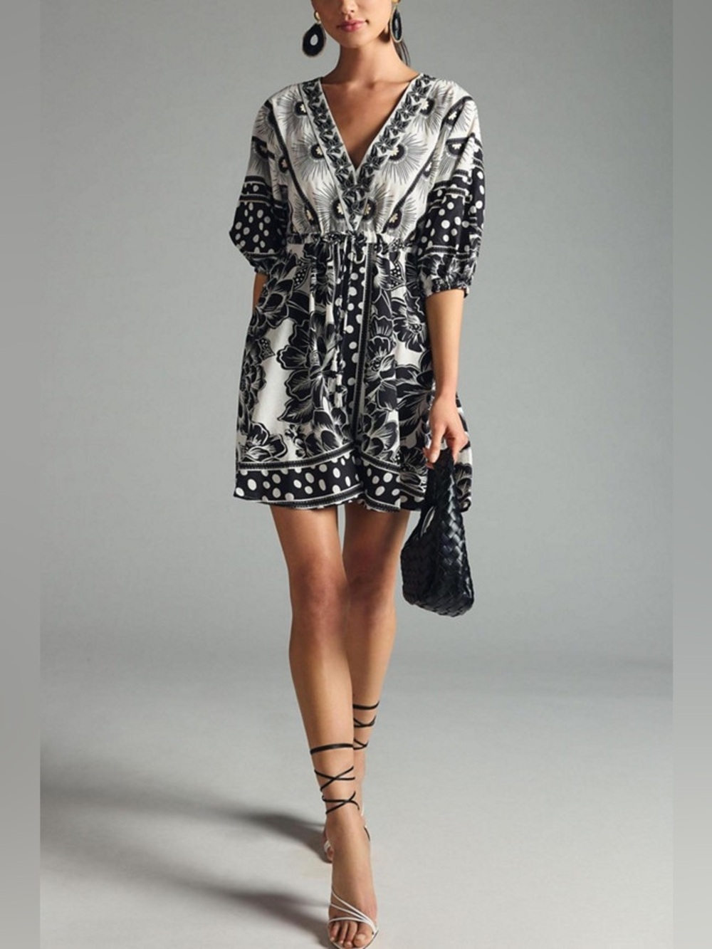 FARM Rio Printed Puff Sleeve v-neck Mini Dress for Anthropologie